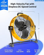20 Inches 5703 CFM Heavy Duty High Velocity Barrel Floor Drum Fan With DC Brushless Motor, Stepless Speed, alternate view 2
