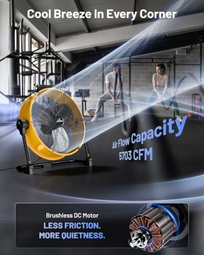 20 Inches 5703 CFM Heavy Duty High Velocity Barrel Floor Drum Fan With DC Brushless Motor, Stepless Speed, alternate view 4