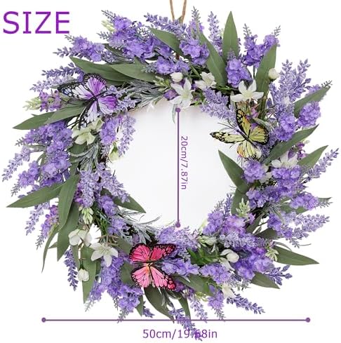 20" Lavender Wreath with LED Lights & Butterflies, Front Door Decor, alternate view 2
