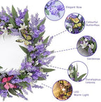 20" Lavender Wreath with LED Lights & Butterflies, Front Door Decor, alternate view 3