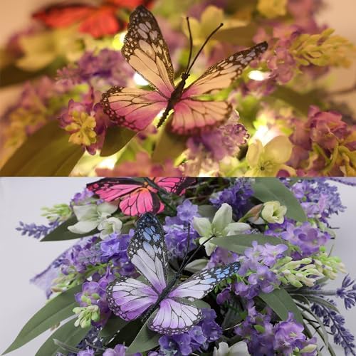 20" Lavender Wreath with LED Lights & Butterflies, Front Door Decor, alternate view 4