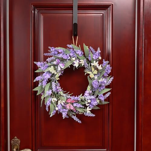 20" Lavender Wreath with LED Lights & Butterflies, Front Door Decor, alternate view 6