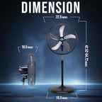 20” Oscillating Pedestal Fan - 5000 CFM, Stand Fan, 3-Speed, 1/6 HP, 6.6 FT, Industrial & Commercial Use, UL, alternate view