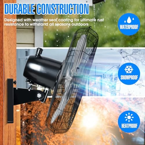 20" Outdoor Oscillating High Velocity Wall Fan with 4750 CFM Heavy Duty Weatherproof Motor, Variable Speed, alternate view 3