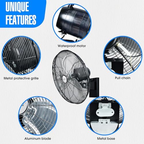 20" Outdoor Oscillating High Velocity Wall Fan with 4750 CFM Heavy Duty Weatherproof Motor, Variable Speed, alternate view 5