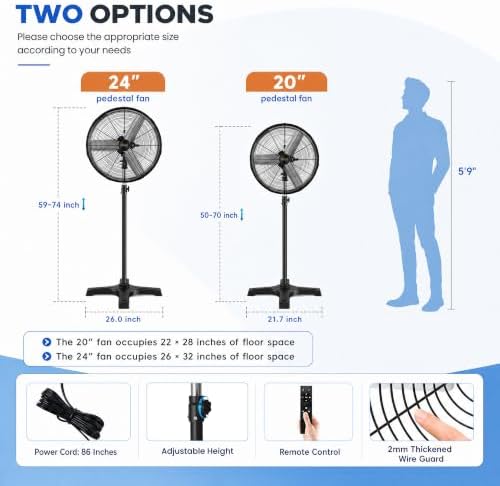 20" Outdoor Pedestal Fan with Remote, High Velocity BLDC Motor, alternate view 2