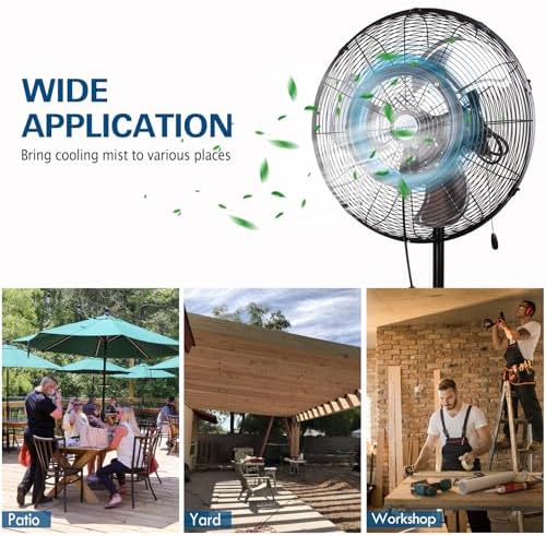 20" Outdoor Pedestal Misting Fan, High-Velocity Patio Misting Fans with 3 Speeds for Outside, Waterproof Tilting, alternate