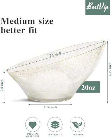20 Oz Clear with Gold Glitter Plastic Angled Serving Bowls, 12 Pack in 20oz in Gold Glitter, alternate view 2