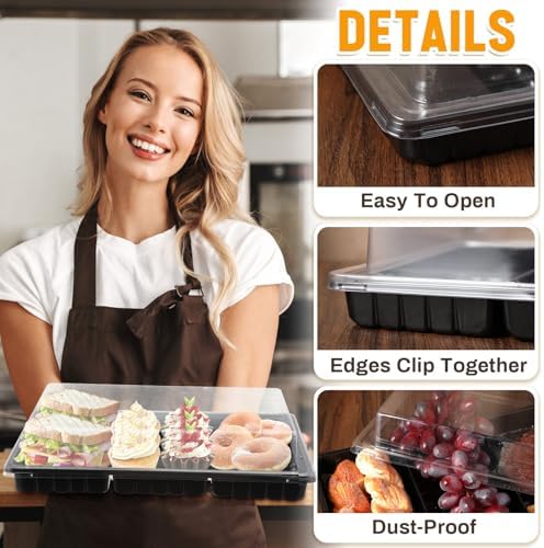 20 Pack 15 x 10 Inch 3 Section Large Charcuterie Board with Lid in 15 x 10 Inch in black, alternate view 4