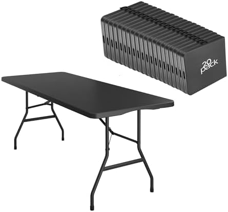 20 Pack 6FT Folding Tables, Heavy Duty, Carry Handle, Black in Black