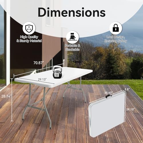 20 Pack 6FT Folding Tables, Heavy Duty, Carry Handle, White in White, alternate view 2