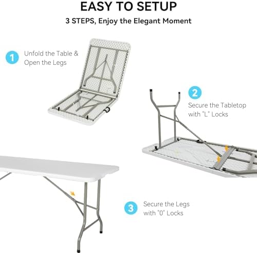 20 Pack 6FT Folding Tables, Heavy Duty, Carry Handle, White in White, alternate view 6