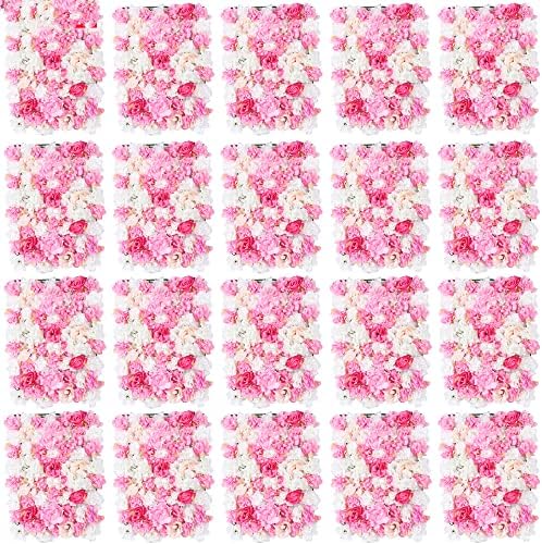20 Pack Artificial Flower Wall Panels 24" x 16" Pink&White Faux Hydrangea and Rose Artificial Flower Backdrop