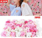 20 Pack Artificial Flower Wall Panels 24" x 16" Pink&White Faux Hydrangea and Rose Artificial Flower Backdrop, alternate view