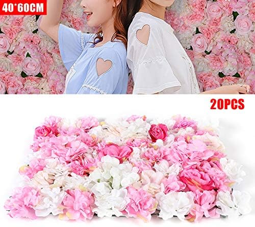 20 Pack Artificial Flower Wall Panels 24" x 16" Pink&White Faux Hydrangea and Rose Artificial Flower Backdrop, alternate view