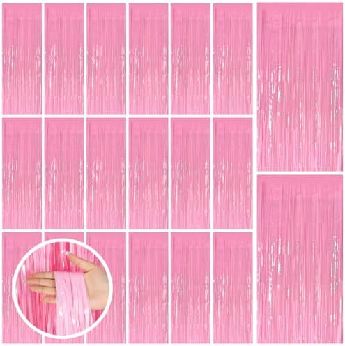 20 Pack Backdrop Party Decorations Pink Tinsel Curtain Party Backdrop Foil Fringe Birthday Decorations Photo