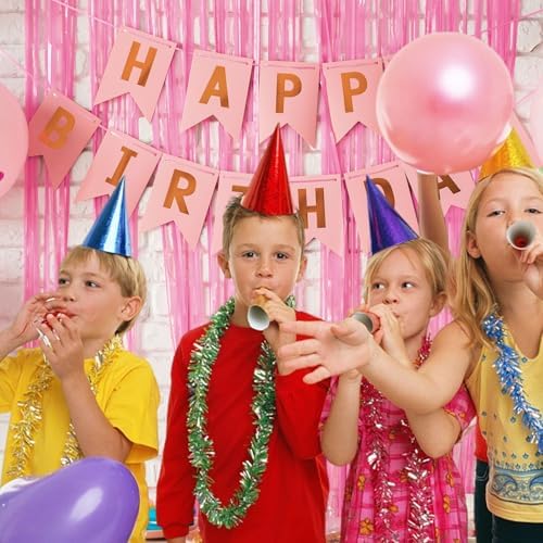 20 Pack Backdrop Party Decorations Pink Tinsel Curtain Party Backdrop Foil Fringe Birthday Decorations Photo, alternate view