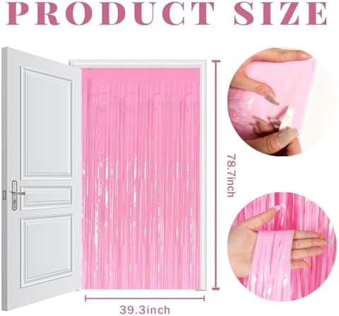 20 Pack Backdrop Party Decorations Pink Tinsel Curtain Party Backdrop Foil Fringe Birthday Decorations Photo, alternate view