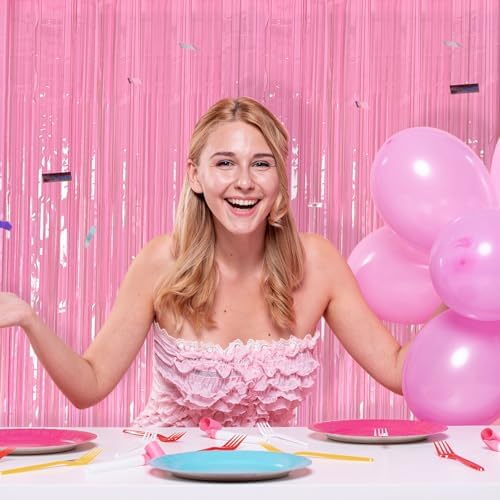 20 Pack Backdrop Party Decorations Pink Tinsel Curtain Party Backdrop Foil Fringe Birthday Decorations Photo, alternate view