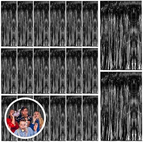 20 Pack Black Party Streamers Backdrop Tinsel Foil Fringe Curtains Halloween Party Decorations Birthday