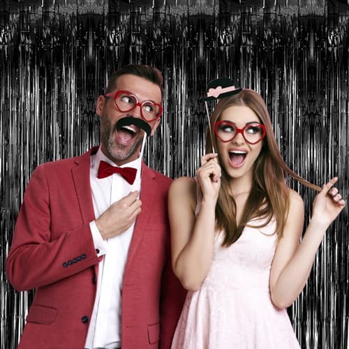 20 Pack Black Party Streamers Backdrop Tinsel Foil Fringe Curtains Halloween Party Decorations Birthday, alternate view 7