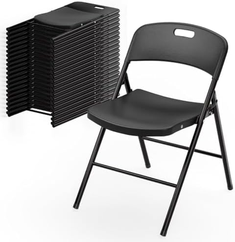 20-Pack Black Plastic Folding Chairs, Portable Seat with Sturdy Steel Frame for Indoor & Outdoor Use, Perfect