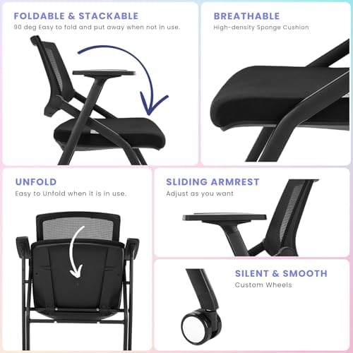 20 Pack Conference Room Chairs with Wheels and Paddle, Ergonomic Mesh Back and Arms for Home Office Desk Folding, alternate