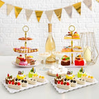 20 Pack Dessert Table Display Set 8 Pcs 3 Tiered Cupcake Stand with Gold Edges 12 Pcs White Dessert Serving Tray, alternate