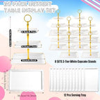 20 Pack Dessert Table Display Set 8 Pcs 3 Tiered Cupcake Stand with Gold Edges 12 Pcs White Dessert Serving Tray, alternate