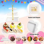20 Pack Dessert Table Display Set 8 Pcs 3 Tiered Cupcake Stand with Gold Edges 12 Pcs White Dessert Serving Tray, alternate