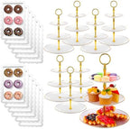 20 Pack Dessert Table Display Set 8 Pcs 3 Tiered Cupcake Stand with Gold Edges 12 Pcs White Dessert Serving Tray