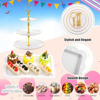 20 Pack Dessert Table Display Set 8 Pcs 3 Tiered Cupcake Stand with Gold Edges 12 Pcs White Dessert Serving Tray, alternate