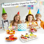 20 Pack Dessert Table Display Set 8 Pcs 3 Tiered Cupcake Stand with Gold Edges 12 Pcs White Dessert Serving Tray, alternate