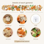 20 Pack Fall Garland, 118Ft Artificial Autumn Maple Leaves Vines Thanksgiving Halloween Harvest Decor for, alternate view 2