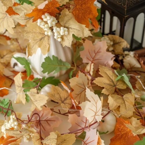 20 Pack Fall Garland, 118Ft Artificial Autumn Maple Leaves Vines Thanksgiving Halloween Harvest Decor for, alternate view 6