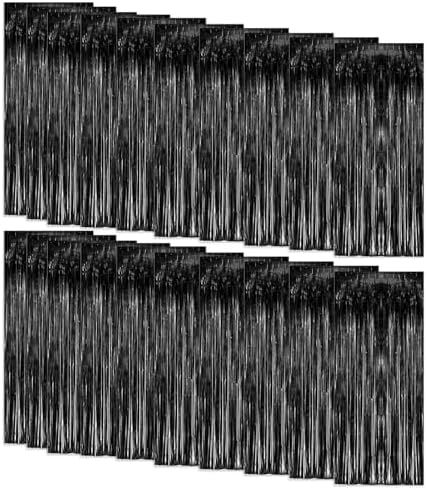 20 Pack Foil Curtain Backdrop Black Metallic Tinsel Foil Fringe Curtains Photo Booth Props for Birthday Wedding