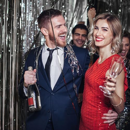 20 Pack Foil Curtain Backdrop Black Metallic Tinsel Foil Fringe Curtains Photo Booth Props for Birthday Wedding, alternate