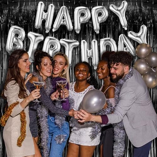 20 Pack Foil Curtain Backdrop Black Metallic Tinsel Foil Fringe Curtains Photo Booth Props for Birthday Wedding, alternate