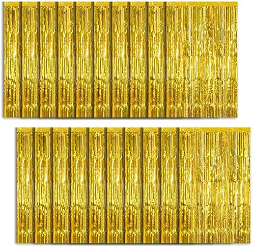 20 Pack Foil Curtain Backdrop Gold Metallic Tinsel Foil Fringe Curtains Photo Booth Props for Birthday Wedding