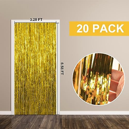 20 Pack Foil Curtain Backdrop Gold Metallic Tinsel Foil Fringe Curtains Photo Booth Props for Birthday Wedding, alternate