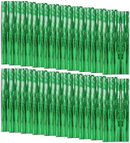 20 Pack Foil Curtain Backdrop Green Metallic Tinsel Foil Fringe Curtains Photo Booth Props for Birthday Wedding