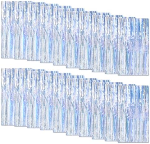 20 Pack Foil Curtain Backdrop Iridescent Metallic Tinsel Foil Fringe Curtains Photo Booth Props for Birthday