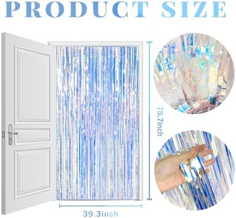 20 Pack Foil Curtain Backdrop Iridescent Metallic Tinsel Foil Fringe Curtains Photo Booth Props for Birthday, alternate view