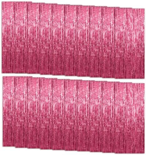 20 Pack Foil Curtain Backdrop Pink Metallic Tinsel Foil Fringe Curtains Photo Booth Props for Birthday Wedding