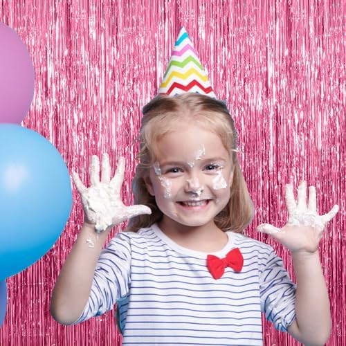 20 Pack Foil Curtain Backdrop Pink Metallic Tinsel Foil Fringe Curtains Photo Booth Props for Birthday Wedding, alternate