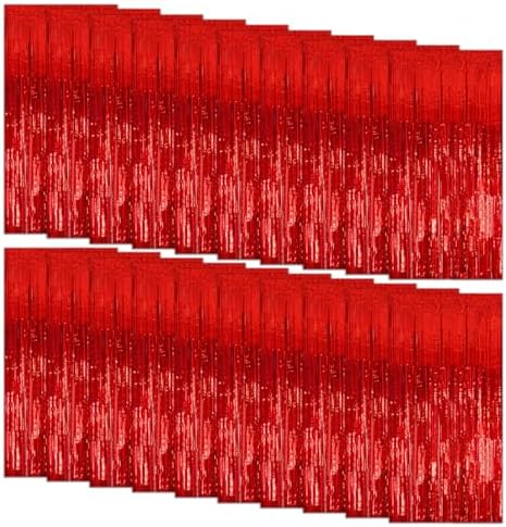 20 Pack Foil Curtain Backdrop Red Metallic Tinsel Foil Fringe Curtains Photo Booth Props for Birthday Wedding