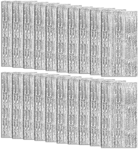 20 Pack Foil Curtain Backdrop Silver Metallic Tinsel Foil Fringe Curtains Photo Booth Props for Birthday Wedding