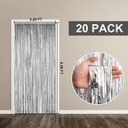 20 Pack Foil Curtain Backdrop Silver Metallic Tinsel Foil Fringe Curtains Photo Booth Props for Birthday Wedding, alternate
