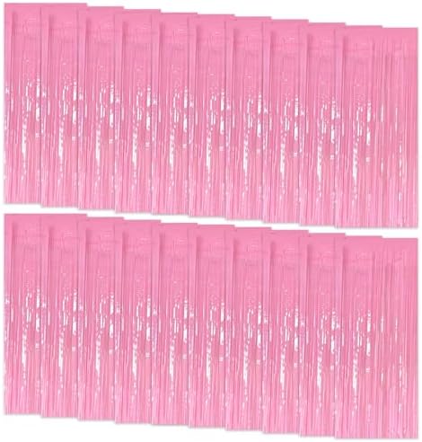 20 Pack Foil Curtain Pink Backdrop Streamers Metallic Tinsel Fringe Curtains Photo Booth Props for Birthday