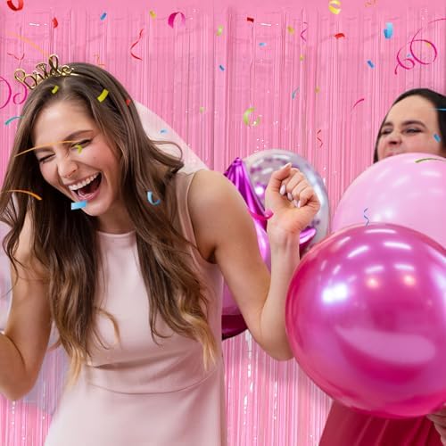 20 Pack Foil Curtain Pink Backdrop Streamers Metallic Tinsel Fringe Curtains Photo Booth Props for Birthday, alternate view 2